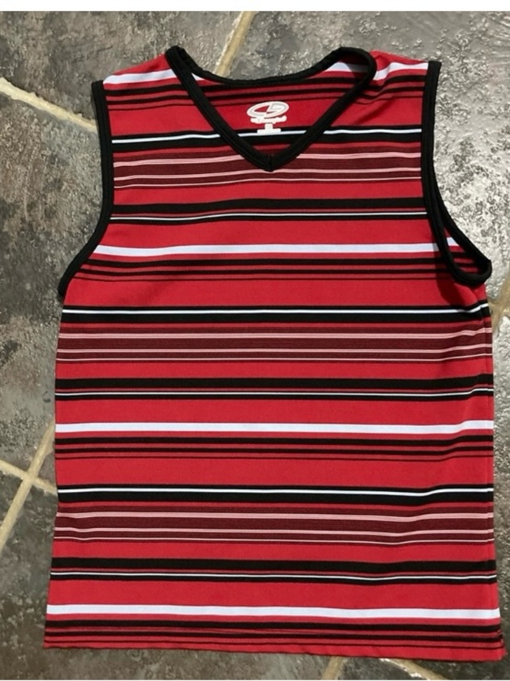 Champion V-neck Red, Black, and White Striped Sleeveless Activewear Top Size M.